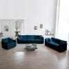 Modern Sofa Couch, 3 Piece Set Extra Deep Seat Sectional Sofa for Living Room, Oversized Sofa, 3 Seat Sofa, Loveseat and Single Sofa, Blue Chenille