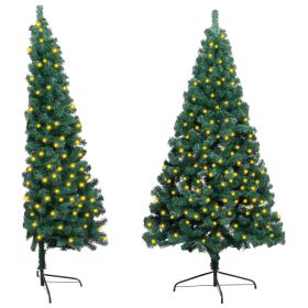 Artificial Half Pre-lit Christmas Tree with Stand Green 70.9" PVC