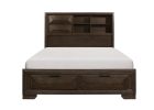 Contemporary Design Queen Platform Bed with Footboard Storage Bookcase Headboard Bedroom Furniture 1pc Warm Espresso Finish