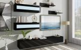 ON-TREND Wall Mount Floating TV Stand with Four Media Storage Cabinets and Two Shelves, Modern High Gloss Entertainment Center for 95+ Inch TV