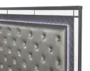 Modern Glam Style Upholstered Headboard Button Tufting Glass Inlay 1pc Queen Size Panel LED Lights Bed Gray Faux Leather Finish Solid Wood Wooden Bedr