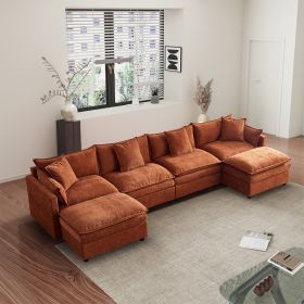 142.52"Modern Chenille U-shaped Sectional Sofa with Convertible Chaise, Comfy Cloud Couch Deep Sectional Sofa with Ottomans for Living Room