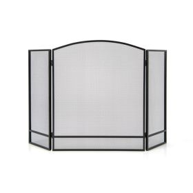 3-Panel Foldable Fireplace Screen with Wrought Metal Mesh