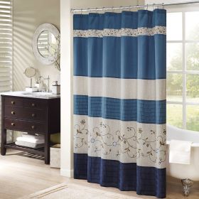 Faux Silk Embroidered Floral Shower Curtain