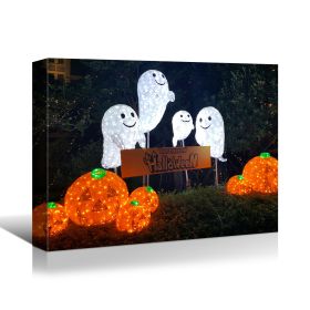 Drop-Shipping Framed Canvas Wall Art Decor Painting For Halloween,Cute Ghost Painting For Halloween Gift, Decoration For Halloween Office Living Room