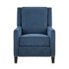 Modern Home Furniture Reclining Chair 1pc Blue Textured Fabric Upholstered Nailhead Trim Solid Wood Frame Self-Reclining Motion Chair