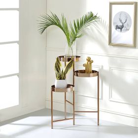 Gold Plant Stand with 3 Open Storage Compartment