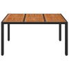 Patio Table with Wooden Top Black 59.1"x35.4"x29.5" Poly Rattan