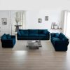 Modern Sofa Couch, 3 Piece Set Extra Deep Seat Sectional Sofa for Living Room, Oversized Sofa, 3 Seat Sofa, Loveseat and Single Sofa, Blue Chenille