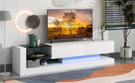 On-Trend TV Stand with Two Media Storage Cabinets Modern High Gloss Entertainment Center for 75 Inch TV