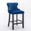 Contemporary Velvet Upholstered Wing-Back Barstools with Button Tufted Decoration and Wooden Legs, and Chrome Nailhead Trim, Leisure Style Bar Chairs