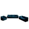 Modern Sofa Couch, 3 Piece Set Extra Deep Seat Sectional Sofa for Living Room, Oversized Sofa, 3 Seat Sofa, Loveseat and Single Sofa, Blue Chenille