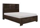 Contemporary Design Queen Platform Bed with Footboard Storage Bookcase Headboard Bedroom Furniture 1pc Warm Espresso Finish