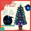 Pre-lit Optical Fiber Christmas Artificial Tree 4-Piece Set, Christmas Garland, Wreath and set of 2 Entrance Trees with Colorful Lights