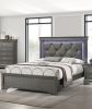 Dark Gray Faux Leather Tufted Headboard 1pc Queen Size Bed w LED Bedroom Furniture Gray Unique Texture FB Solid wood