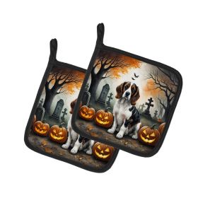 Welsh Springer Spaniel Spooky Halloween Pair of Pot Holders Kitchen Heat Resistant Pot Holders Sets Oven Hot Pads for Cooking Baking BBQ