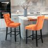 Contemporary Velvet Upholstered Barstools with Button Tufted Decoration and Wooden Legs, and Chrome Nailhead Trim, Leisure Style Bar Chairs,Bar stools