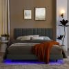 Queen Floating Bed Frame with LED Lights and Wall Mounted Headboard Modern Low Profile Led Platform Bed Frame Queen Size Faux Leather Upholstered Plat