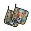 Basenji in Sunflowers Pair of Pot Holders Kitchen Heat Resistant Pot Holders Sets Oven Hot Pads for Cooking Baking BBQ, 7 1/2 x 7 1/2