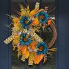 Thanksgiving Blue Sunflower Wreath Patio Leopard Ribbon Deadwood Door Hanging Decoration Simulated Flower Rattan Wreath Wall Hanging