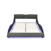 Queen Led Bed Frame Modern Faux Leather Upholstered Platform Bed Frame with RGB LED Lights and Headboard Wave Like Curve Low Profile Bed Frame