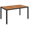 Patio Table with Wooden Top Black 59.1"x35.4"x29.5" Poly Rattan