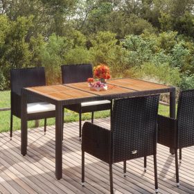 Patio Table with Wooden Top Black 59.1"x35.4"x29.5" Poly Rattan