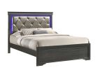 Modern Brooklyn Twin Size LED Bed made with Wood in Gray