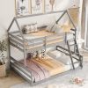 Functional Twin-Over-Full House Bunk Bed, Built-In Ladder, Modern Gray Design