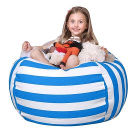 Stuffed Animal Storage Bean Bag Chair Cover for Kids|Stuffable Zipper Beanbag (Color: Blue, size: 32 inches)