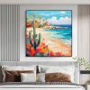 Hand Painted Oil Painting Tropical Seascape Oil Painting on Canvas Original Custom Cactus Home Decor Abstract Beach Painting Living room Wall Decor La