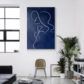 Hand Painted Oil Painting Navy Blue Woman Stick Figure Original Painting on Canvas Extra Large Huge Vertical Wall Art Livingroom Bedroom Minimalist Ho (Style: 01, size: 60x90cm)