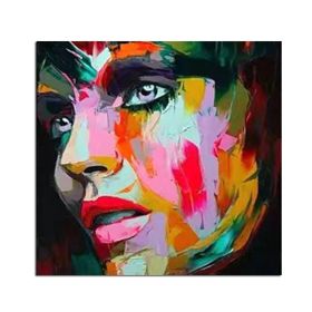 Character Face Oil Painting Hand Painted Francoise Nielly Style Knife Portrait Canvas Painting Wall Art Pictures Home Decoration (size: 90x90cm)