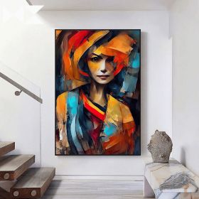 Handmade Oil Painting Colorful Woman Abstract Painting Yellow And Blue Acrylic Painting On Canvas Figure Painting Modern Art Wall Art For Home Decor (Style: 01, size: 60x90cm)