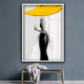 Handmade Oil Painting Woman In Yellow Hat Canvas Figure Painting Woman In Black Dress Fashion Canvas Wall Art Fashion Poster Sexy Woman In Black Dress (Style: 01, size: 120x160cm)