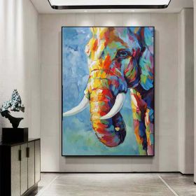 Hand Painted Impressionist Elephant Oil Painting On Canvas- Contemporary Multi-Colored Safari Animal Fine Art Colorful Wall Art For Home Decor (Style: 01, size: 70x100cm)