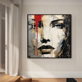 Handmade Oil Painting Woman Face Red Gray Gold Black Textured Figure Painting Acrylic Abstract Oil Painting Wall Decor Living Room Office (Style: 01, size: 100x100cm)