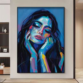 Handmade Oil Painting Colorful Portrait Painting A Beautiful Woman With Long Black Hair On Canvas Wall Art Figure Painting Art Modern Art For Home Dec (Style: 01, size: 140x210cm)