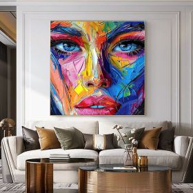 Large Hand Painted Abstract Colorful Face Oil Painting On Canvas Wall Art Figure Painting Original Textured Girl Art Fashion Decor Living Room Home De (Style: 01, size: 160x160cm)