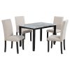 Faux Marble 5-Piece Dining Set Table with 4 Thicken Cushion Dining Chairs Home Furniture, White/Beige+Black